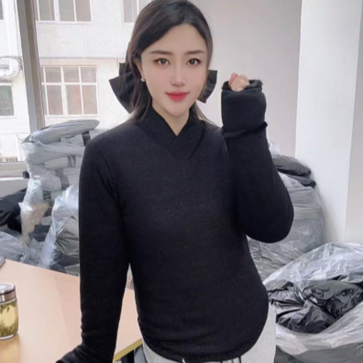 新款小高领黑色修身弹力套头款棉花棉袄