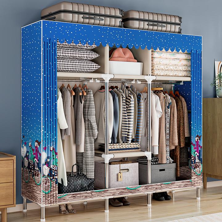 简易衣柜家用卧室组装布衣柜钢管结实耐用出租房用柜子经济型衣橱