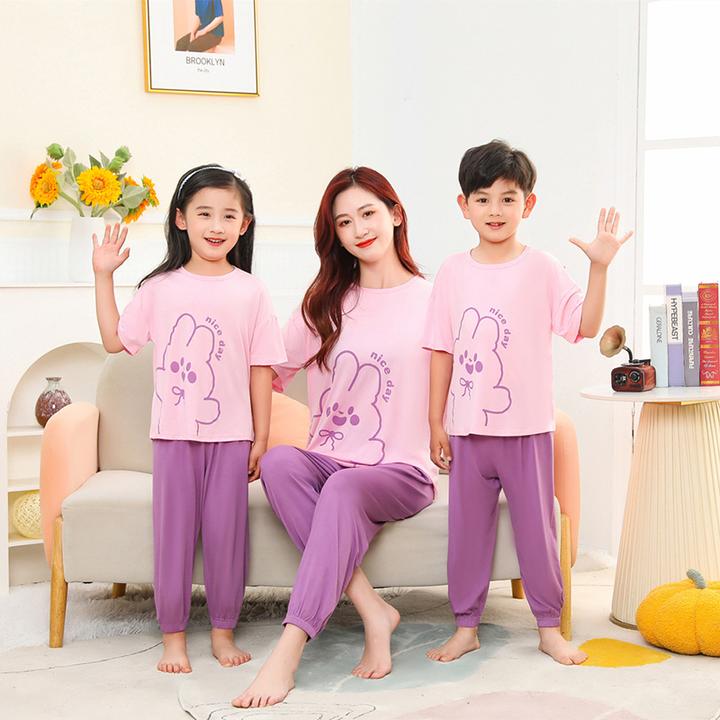 儿童夏季短袖灯笼裤套装冰丝家居服睡衣薄A类男童女童透气亲子装