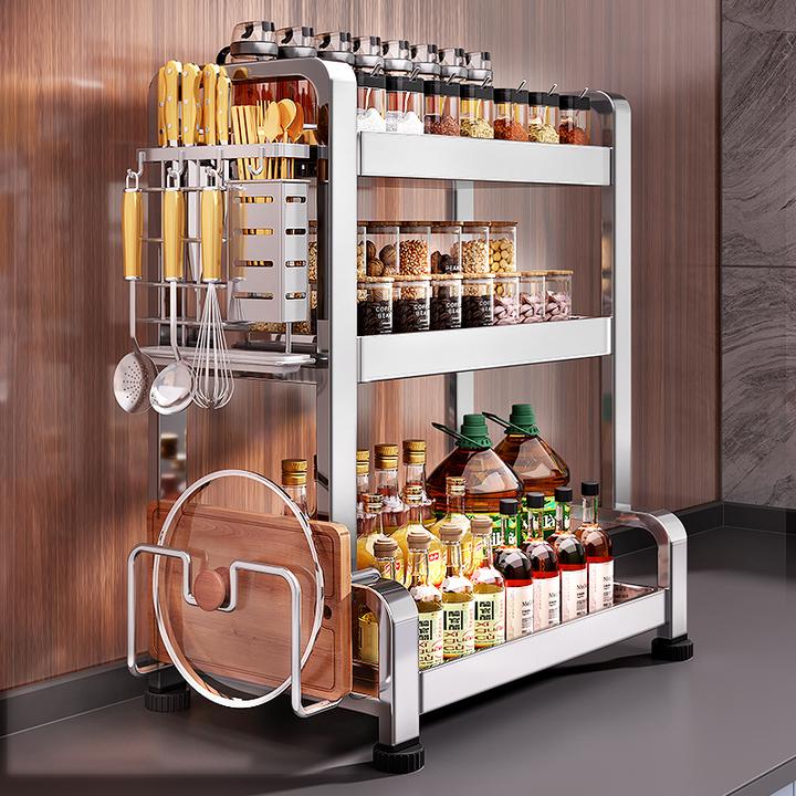 多功能调料架家用特厚不锈钢厨房置物架筷子调味罐收纳调料特厚架