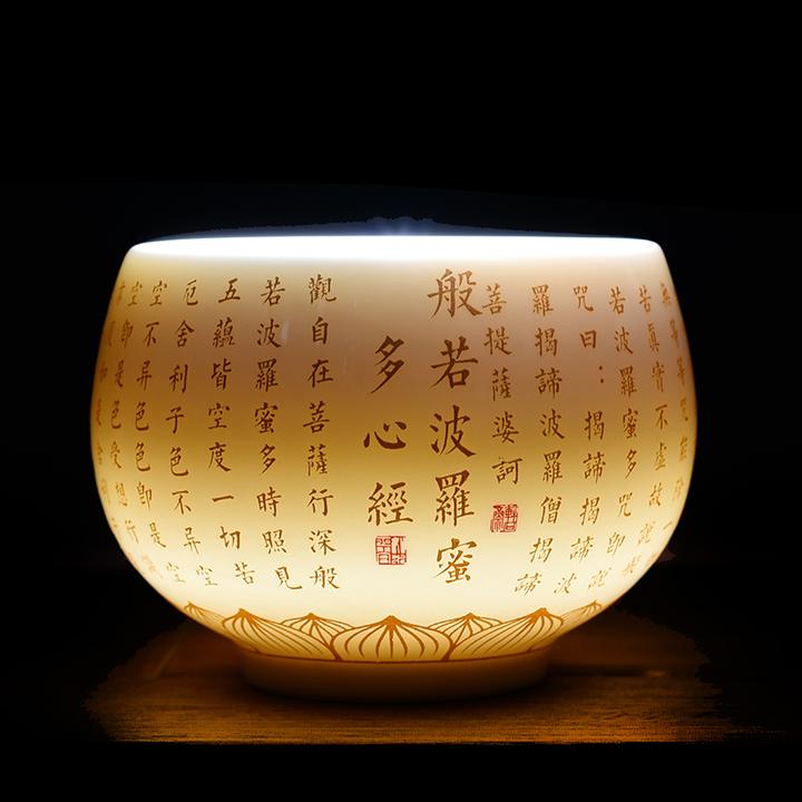 羊脂玉瓷心经百福主人杯陶瓷罗汉杯大号品茗 容量170ml 直径6.5cm