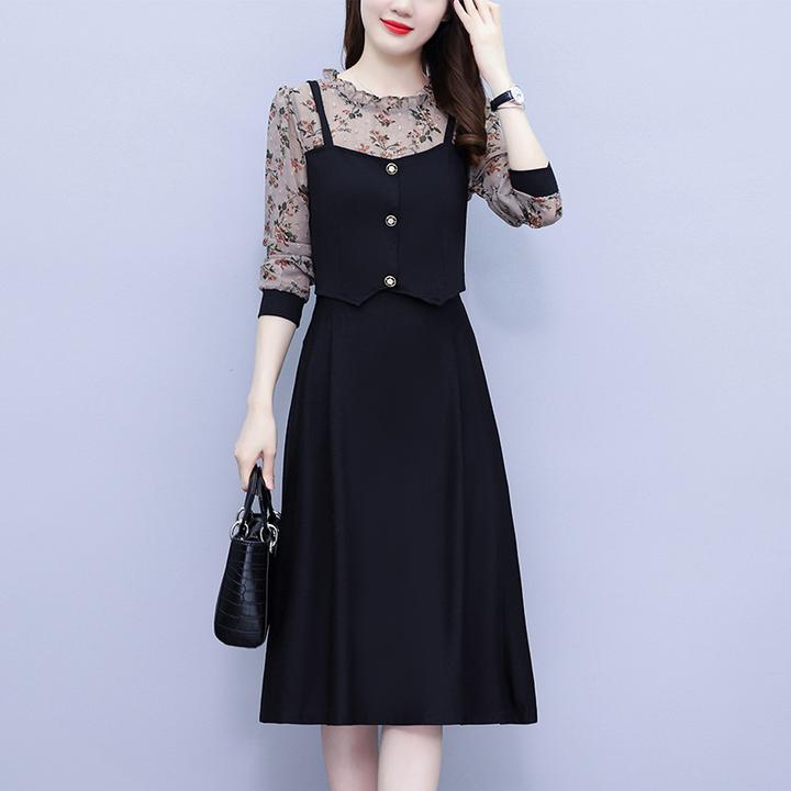 法式高端秋装大码连衣裙女2024年新款长袖洋气中长款中年妈妈裙子