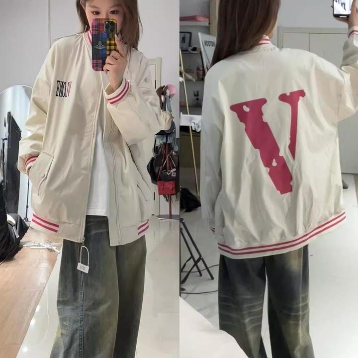 2025早秋新款美式拼接纯色字母印花棒球服女宽松休闲长袖外套女