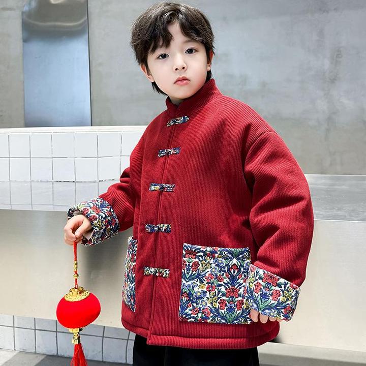 男童加绒外套儿童2024新款龙年国风拜年服秋冬装古装加厚棉服唐装