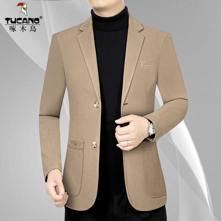 啄木鸟春秋季爆款男士V字西服中年休闲时尚西装商务韩版高档男装