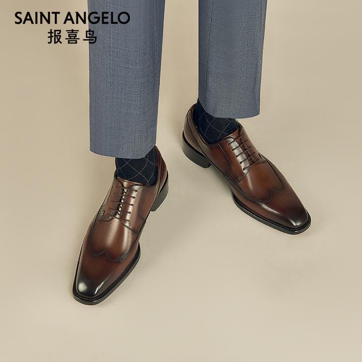 报喜鸟皮鞋春夏季新款男士结婚正装皮鞋英伦德比鞋真皮红底新郎鞋