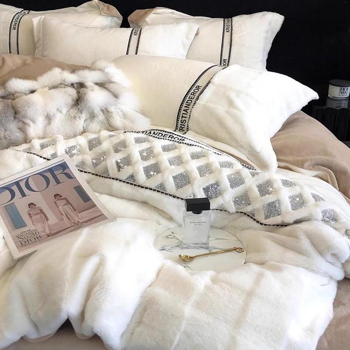 A类单双人冬季加厚毛绒牛奶绒四件套床单被罩双面珊瑚绒被套4件套