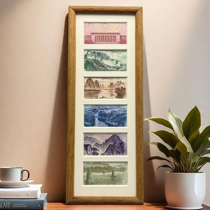 2025新款六行福币增运夺金招财六联相框人民钱币收藏相框家居摆件