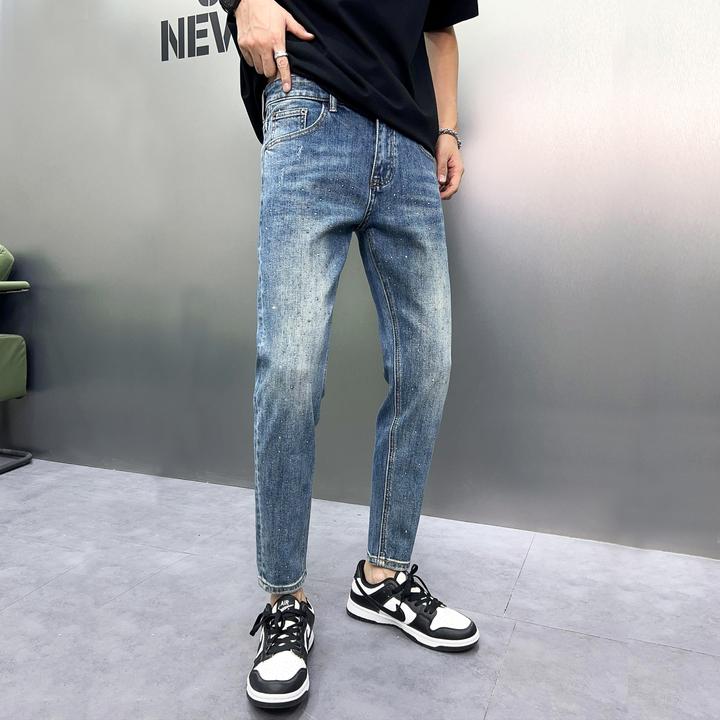 秋冬烫钻九分牛仔裤男款爆款2025新款休闲潮流韩版男士小脚牛仔裤