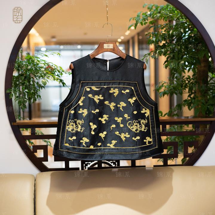 【锦系】丝涤新中式国风桑蚕丝圆领马甲背心E-36499-S3149961