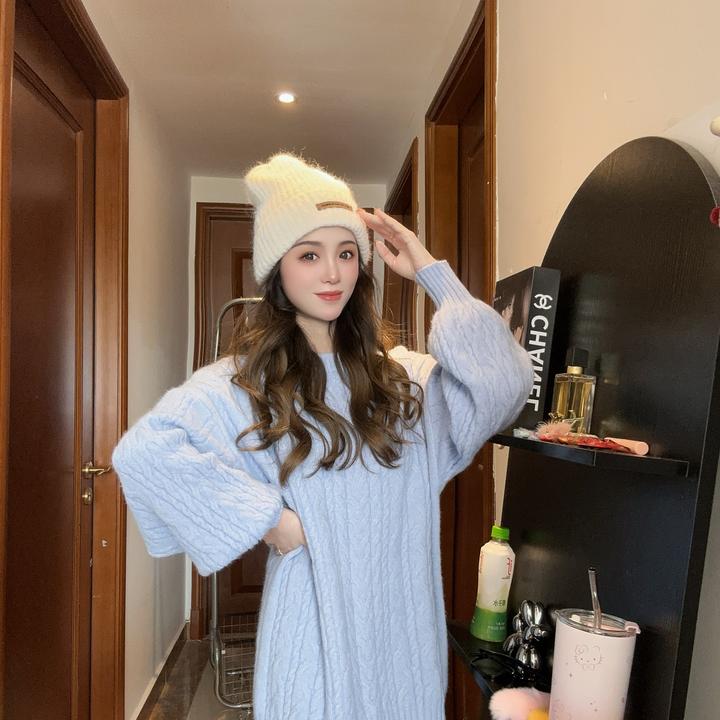 复古麻花毛衣女2025新款秋冬宽松外穿慵懒风加厚软糯中长针织上衣