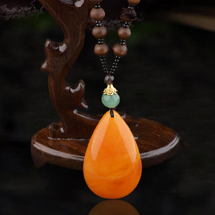 非金属木质项链 荷木珠水滴项链长款圆珠毛衣链男女民族风吊坠