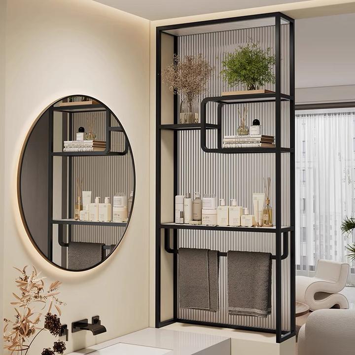 仟艺卫生间半墙隔断柜客厅屏风长虹玻璃轻奢干湿分区洗手台置物架