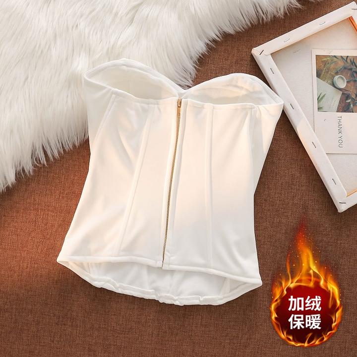 束腰鱼骨吊带加绒背心内搭女秋冬保暖礼服婚纱打底衫抹胸上衣外穿