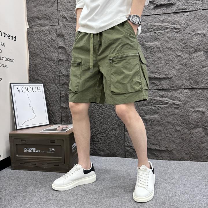 夏季户外速干工装短裤拉链多口袋中裤宽松直筒五分裤透气沙滩裤子