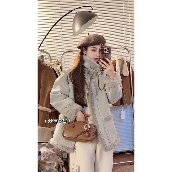 冬季时尚新款加厚拉链皮毛一体外套