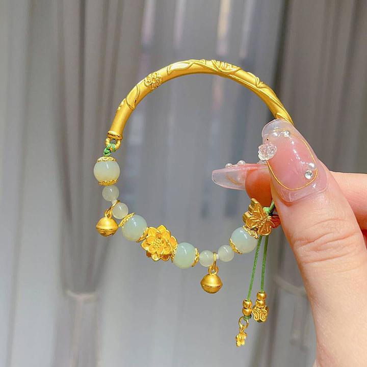 合金手镯 黄金色蝴蝶莲花手镯女2024新款福管半镯精致轻奢高级铃