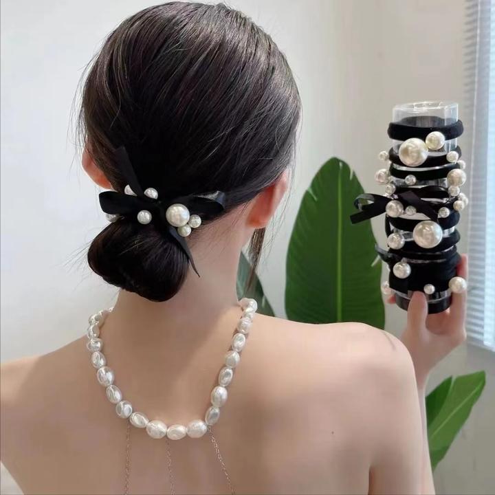 非金属布艺发饰 小香风珠珠发圈皮筋绑头发头绳高弹力