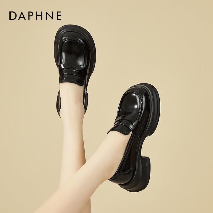 达芙妮厚底乐福鞋女2024秋季新款一脚蹬懒人鞋英伦风小皮鞋单鞋子