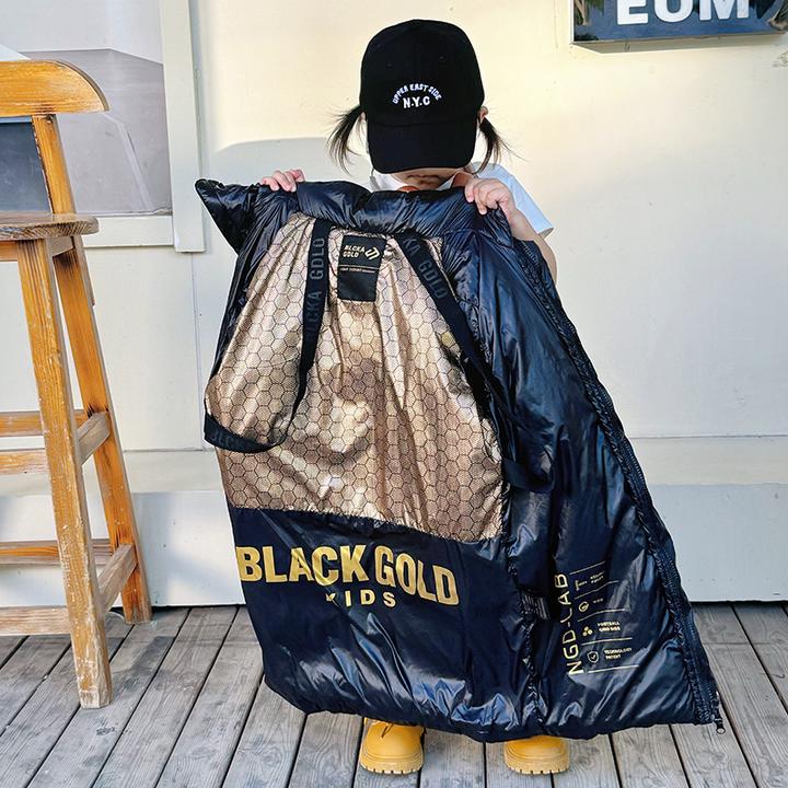 儿童黑金长款男女童加厚外套防寒服冬季过膝洋气中长款