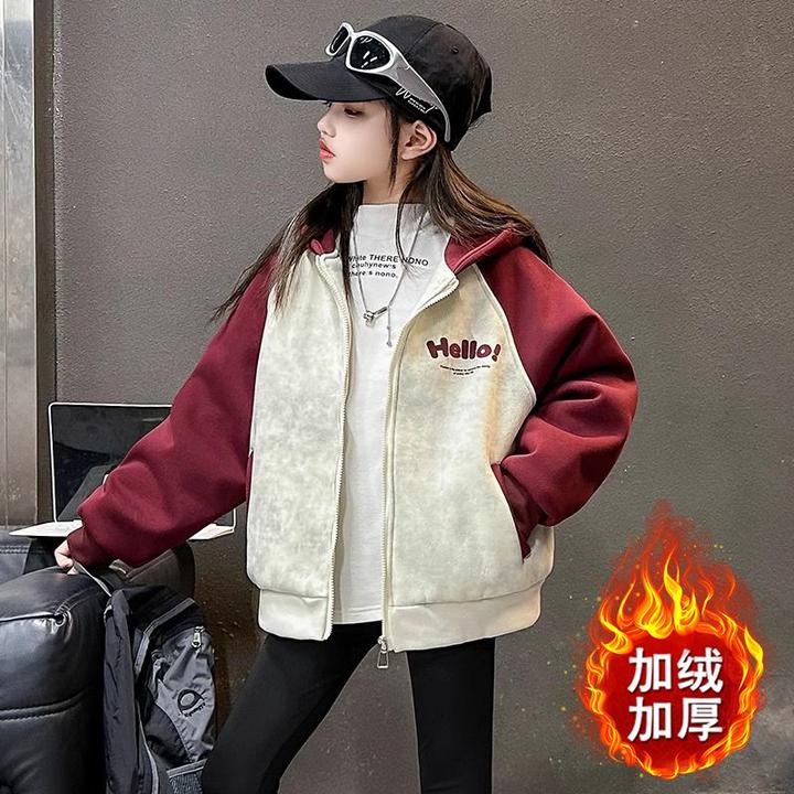 潮搭女童秋冬款外套2024儿童休闲加厚棒球服上衣大童冬装女孩卫衣