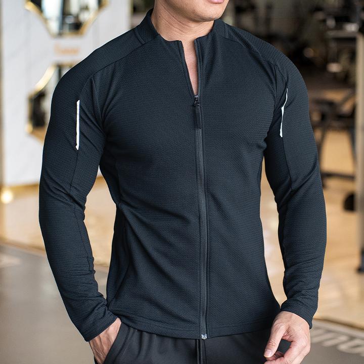 男士春秋运动休闲外套透气弹力紧身修身立领高弹拉链纯色百搭长袖