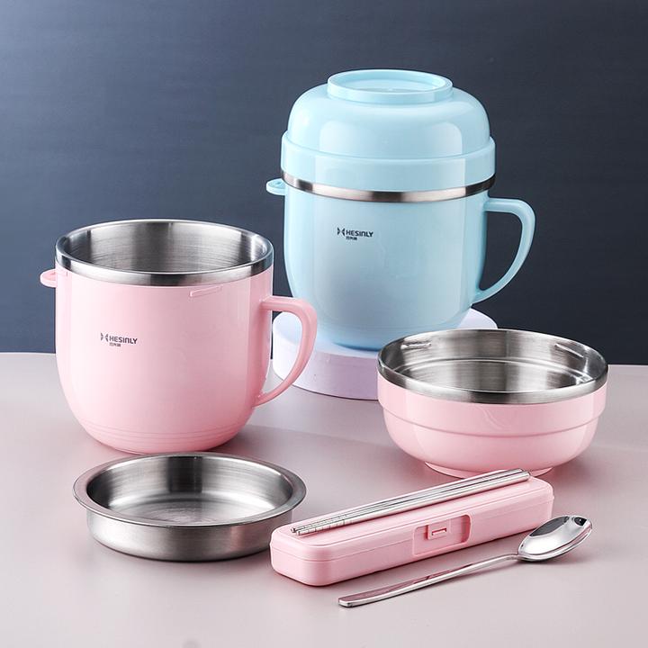 304不锈钢快餐杯学生专用泡面碗打工人上班族饭盒带手柄带盖饭缸