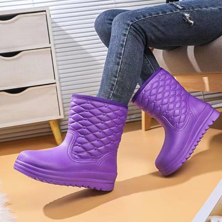 新款加绒雨靴女中筒防水防寒雪地靴保暖水靴鞋厨房冬季加厚棉雨鞋