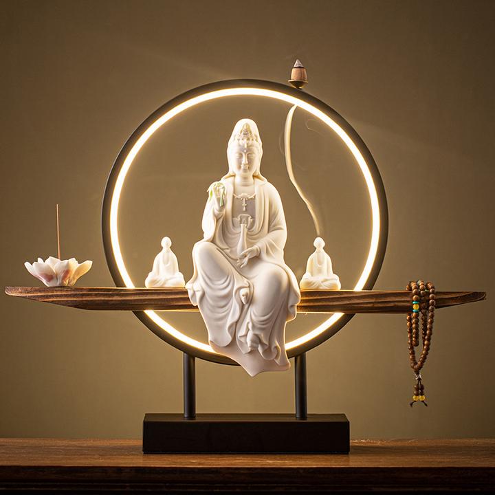 陶瓷观音菩萨摆件家用佛像装饰品倒流香玄关店铺乔迁开业礼品