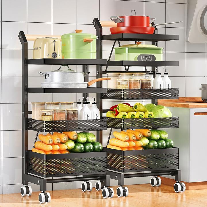 厨房可移动置物架可拆推车调味瓶果蔬杂物收纳架多功能落地置物篮