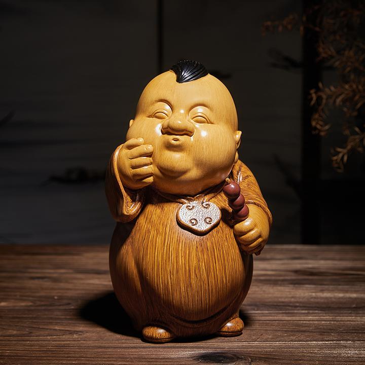 创意地主家的傻儿子中式装饰摆件仿竹根木雕塑人物高端古风工艺品