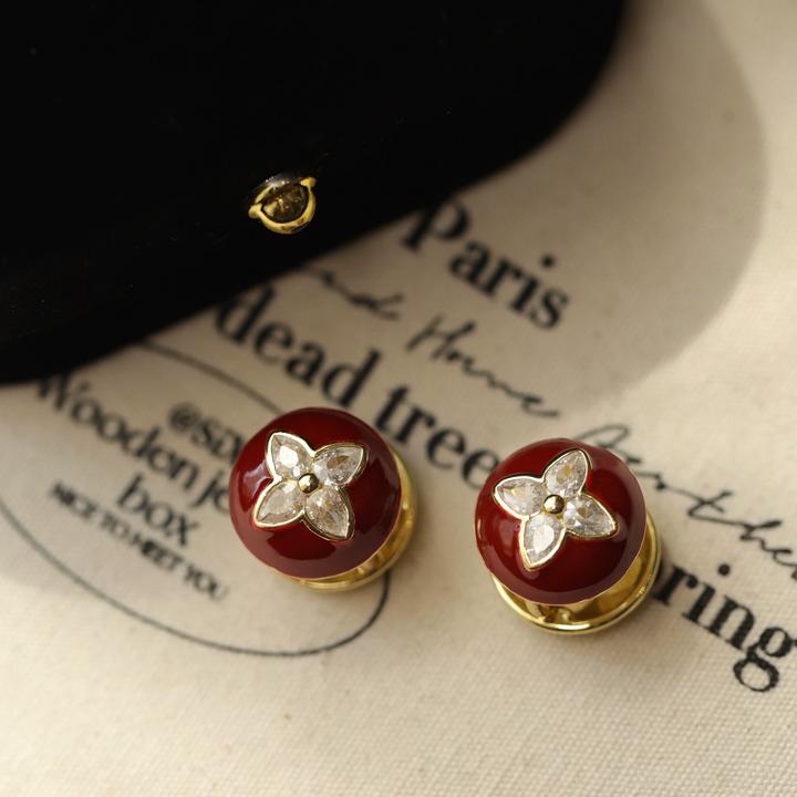 铜合金耳饰 秋冬安可拉红四叶草耳环女轻奢高级感耳扣平替耳饰品