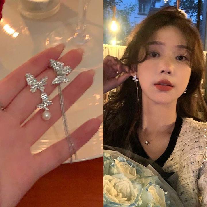 铜合金耳饰 不对称蝴蝶耳环轻奢小众ins设计感高级耳钉女气质精致