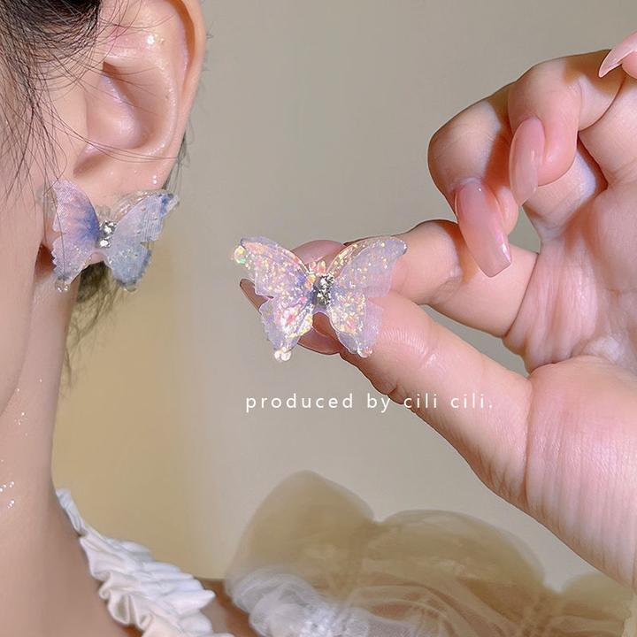 梦境之蝶气质秋冬蝴蝶蓝色粉甜美蝴蝶百搭法式小众耳环