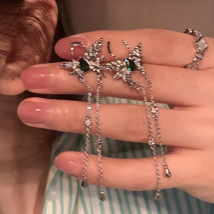 非金属耳饰 强泪推荐~很显脸小的蝴蝶耳环女小众轻奢气质流苏耳饰