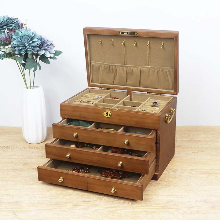 首饰盒/箱 复古木质带锁中国风中式大容量家用文玩核桃首饰收纳盒