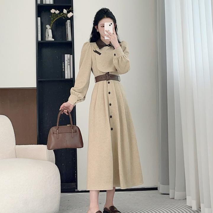 拉夏贝尔25秋时尚气质法式百搭设计师高级感长袖连衣裙 10200 LSC