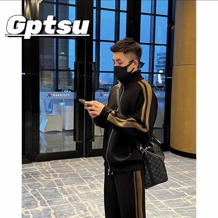 GPTSu春秋款高端织带撞色拉链男士休闲运动套装男款时尚潮流百搭