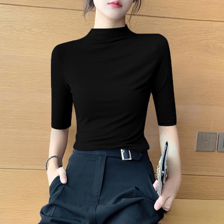 莫代尔半高领中袖t恤女短袖春夏新款五分袖秋装女款爆款2025新款