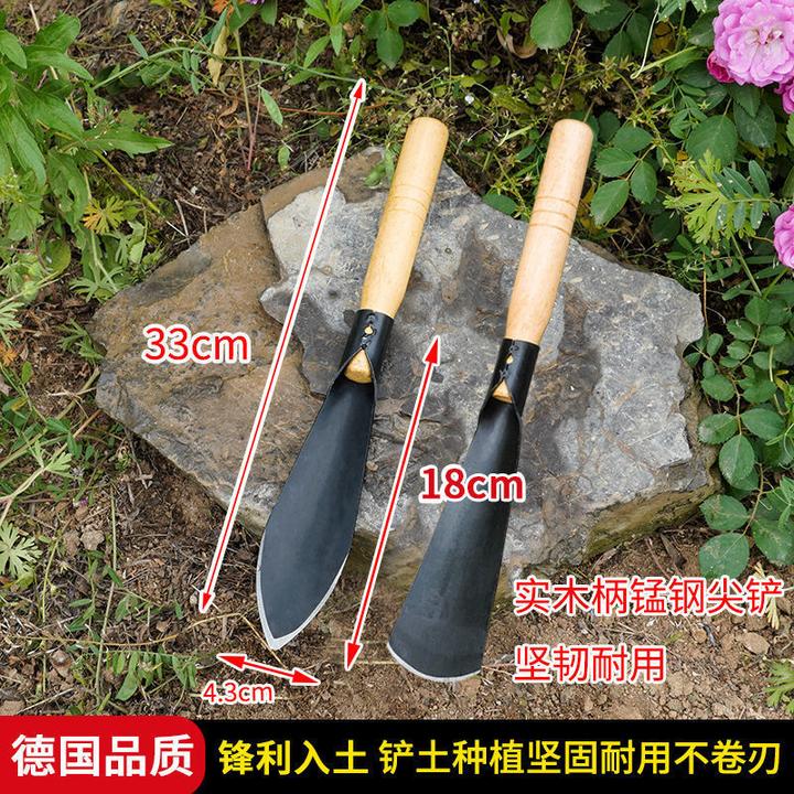 园林家用铁铲加厚手工除草不锈钢铲锰钢木柄小铲子盆栽赶海