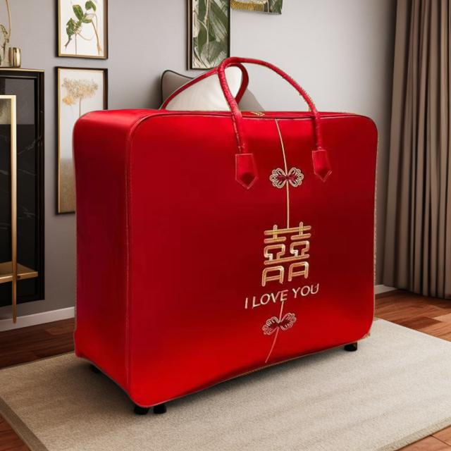 婚庆棉被棉花被新娘防潮大红色袋装夏凉喜袋手提牛津布刺绣收纳袋