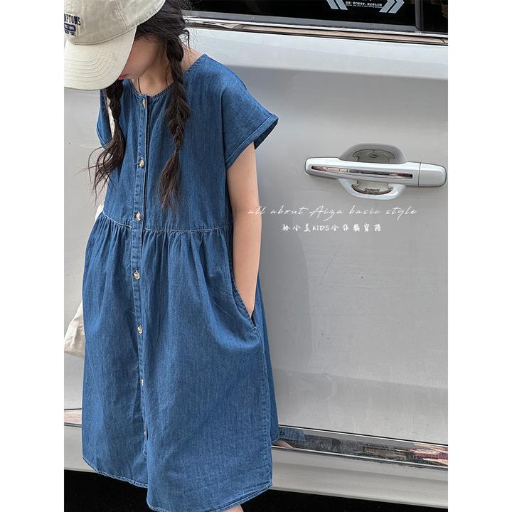 k24347韩国童装水洗女童牛仔裙儿童连衣裙2025夏儿童女孩短袖裙子