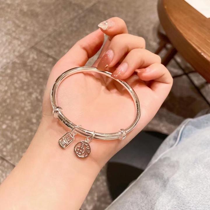 足银手镯 法甄999纯银高档手镯刻字素圈足银镯子生日礼物送女朋友
