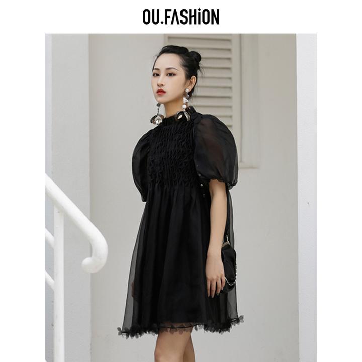 【商场同款】OU./欧点时尚气质泡泡袖浪漫轻仙气连衣裙1212131094
