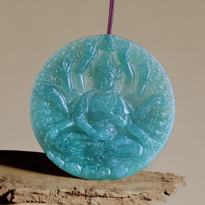 纯天然翡翠A货精雕时尚千手观音挂件鼠守护神男吊坠（多样性发货）