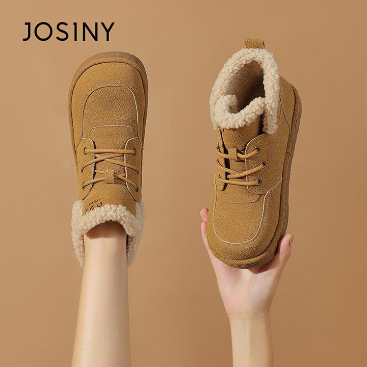 卓诗尼加绒高帮鞋女2025年冬季新款保暖复古东北大棉鞋厚底雪地靴