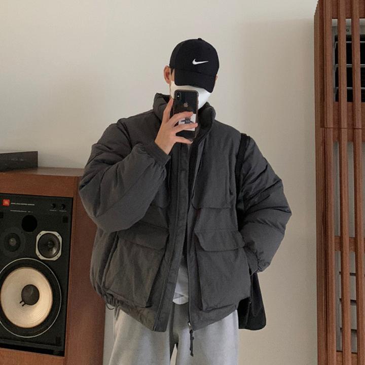 【现货】棉衣高街男秋冬日系工装风保暖加厚立领外套韩版夹克棉服
