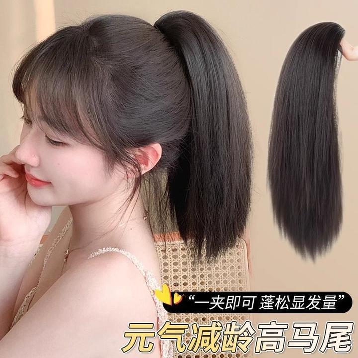 抓夹直马尾女仿真发隐形蓬松中短发轻盈长直发半扎假马尾辫子发夹