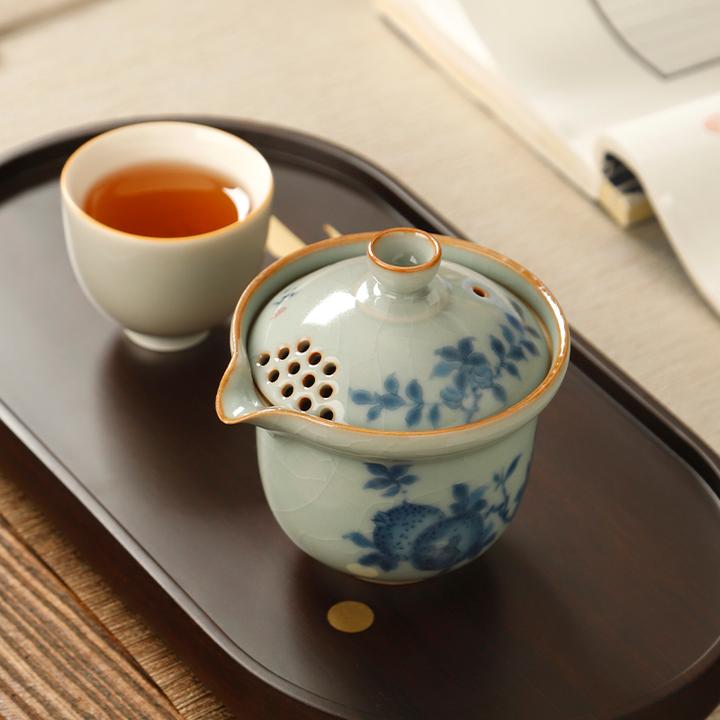 景德镇汝窑手绘青花手抓壶单个泡茶防烫不烫手冲泡壶茶杯泡茶专用