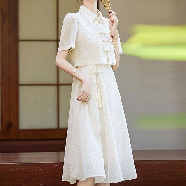 新中式国风连衣裙女夏2024年新款高端气质改良旗袍吊带裙两件套装